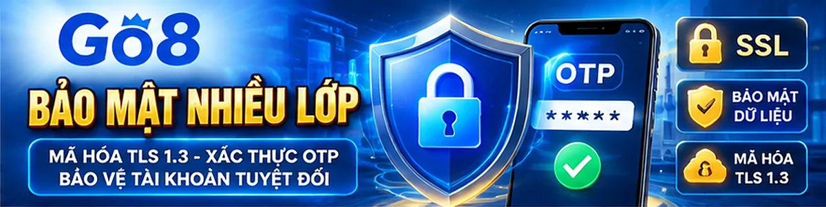 Go8 bảo mật nhiều lớp với mã hóa TLS 1.3 và xác thực OTP