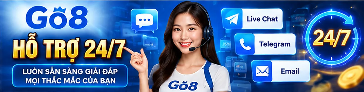 Hỗ trợ khách hàng Go8 24/7 qua Live Chat, Telegram, email